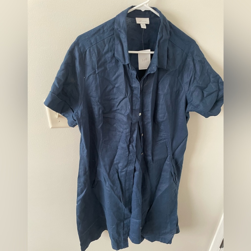 J Jill NWT linen shirt dress.navy Blue